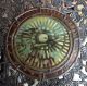 Old Antique Stained Glass W/ Birds Flowers Window Portal Round Metal Butterfly 1900-1940 photo 2