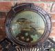 Old Antique Stained Glass W/ Birds Flowers Window Portal Round Metal Butterfly 1900-1940 photo 3