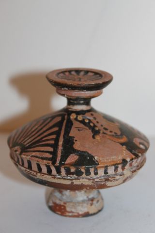 Ancient Greek Pottery Red Figure Pyxis 4th Century Bc photo