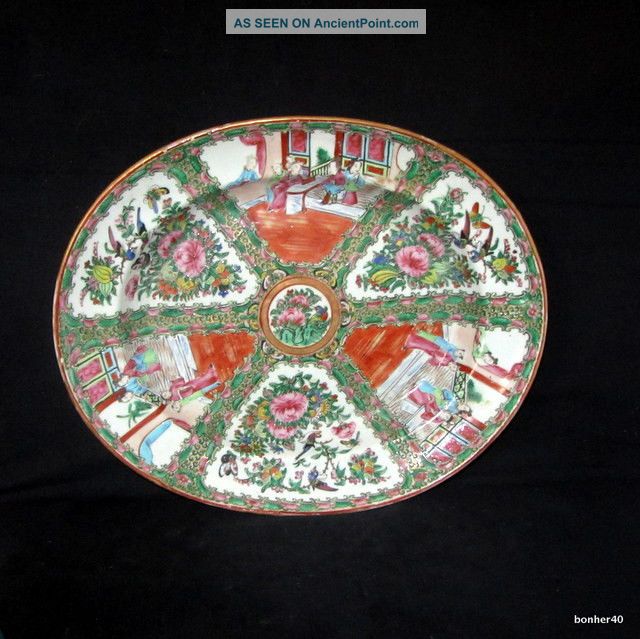 Antique 19thc Chinese Porcelain Canton Medallion Mandarin Large Serving Assiette Plates photo