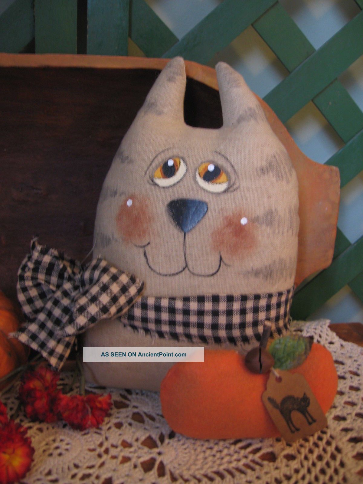 Primitive Halloween Raggedy Fall Cat Doll Shelf Sitter W Pumpkin Primitives photo