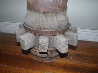Primitive Antique Wagon Wheel Hub 12 Spoke Forged Metal Bands photo