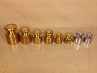 Vintage Brass And Chromed Metal Ohaus Weight Set 8 Weights photo