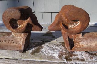 Ram ' S Head Andirons Olympic Log Master Cast Iron Art Deco photo