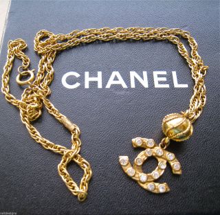 Antique Vintage 24k Gold Plated Chanel Necklace Chain Jewelry Crystals Cc Signed photo