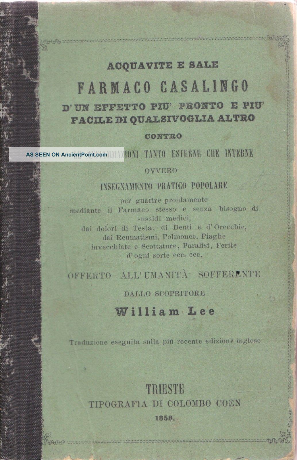 1858 Health Almanac Brandy & Salt Inflamation Famaca Casalingo D ' Un. .  Italian Other photo