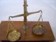 Lovely Small Vintage Style Brass Travelling Scales In Wooden Box Max 20g Other photo 1