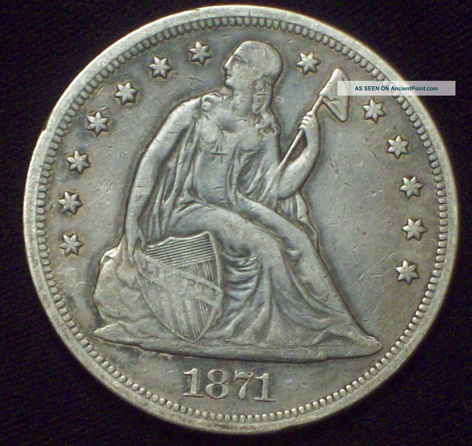 1871 Seated Liberty Silver Dollar Vf+ To Xf Detailing Authentic Priced To Sell The Americas photo