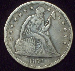 1871 Seated Liberty Silver Dollar Vf+ To Xf Detailing Authentic Priced To Sell photo