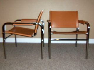 Pair Vntg Midcentury Danish Mod Wassily Style Leather Sling Chairs - Italy - B photo