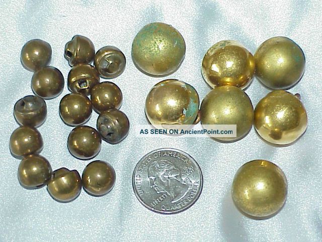 21 Antique Brass Metal Round Ball Dome Button Set - 14 Small/ 7 Big Waterbury Buttons photo