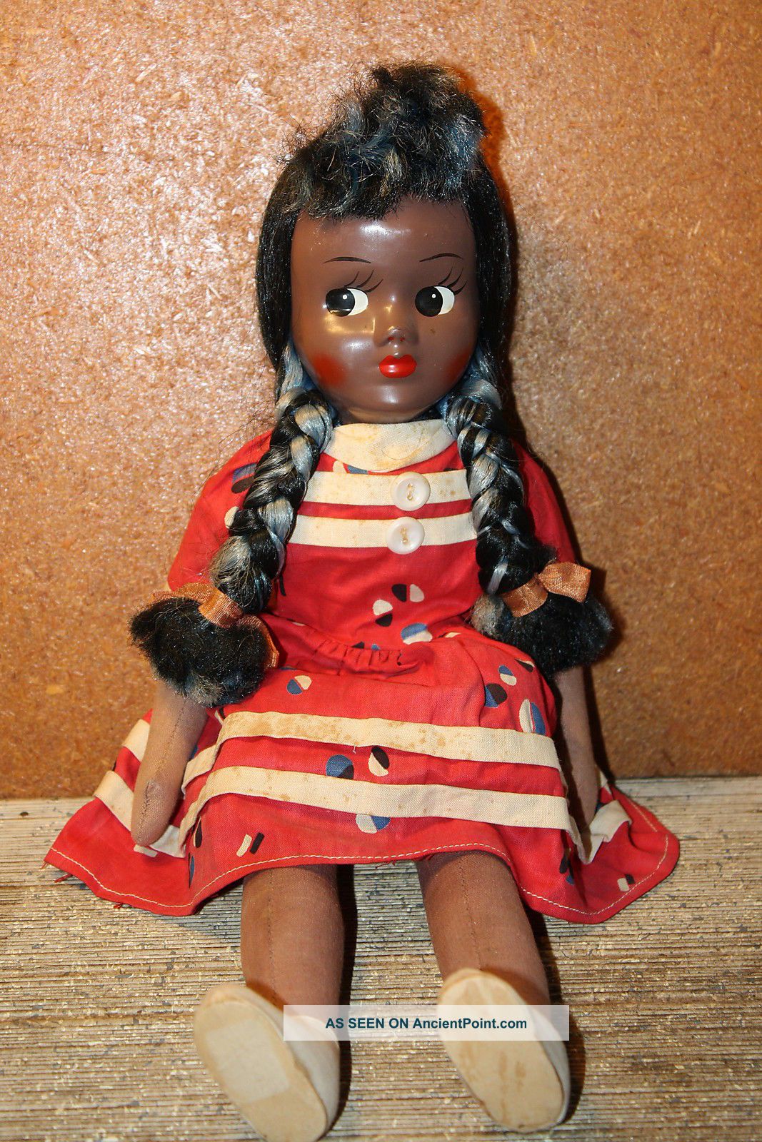 A 19c Black Girl Stockinette Rag Doll Cloth Folk Art Americana Primitives photo