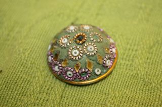 1 - 1/8 X 5/8 Handmade Glass,  Copper Faceted Beaded Button - Primitive Folk Art photo