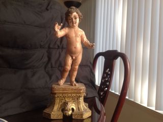Santo Nino Child Jesus Saint Dated April 10,  1844 On Base.  170 Years Old. photo