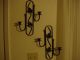 1950 ' S Vintage Wrought Iron Black And Gold Wall Sconces Candle Holders Metalware photo 11