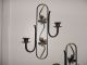 1950 ' S Vintage Wrought Iron Black And Gold Wall Sconces Candle Holders Metalware photo 1