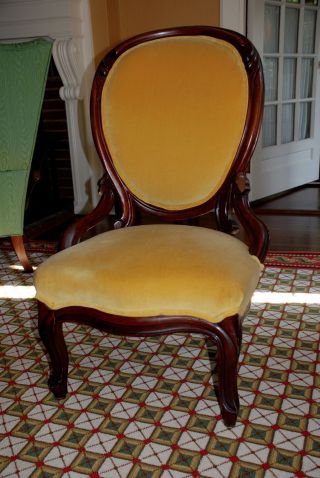 Antique Victorian Yellow Velvet Chair photo