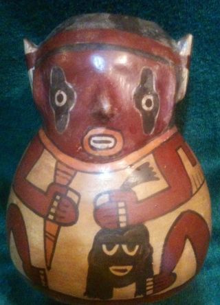 Inca Treasures Pre Columbian Nazca Warrior Trophy Pottery Vessel Artifact Coa photo