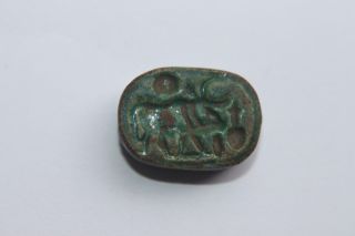 Quality Ancient Egyptian Glazed Steatite Seal/scaraboid C.  1500 Bc photo