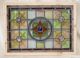 Antique Stained Glass Window Eight Color Ruby Borderd Hand Blown Rondelles Pre-1900 photo 2