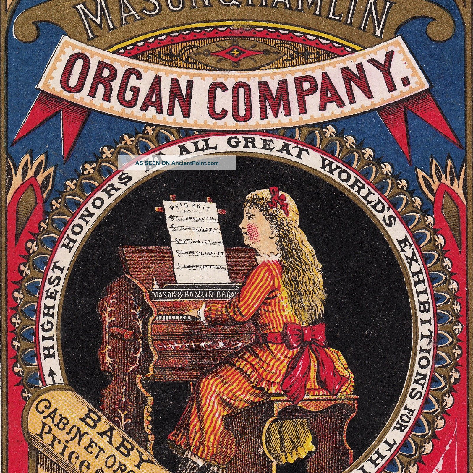 Baby Organ Mason & Hamlin Piano Judd Mount Holly Nj Victorian Advertising Card Keyboard photo