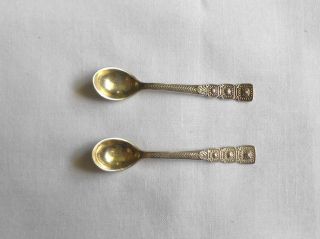 Set Of 2 Antique Tiffany & Company Sterling Silver Salt Cellar Spoons W/ Gold photo