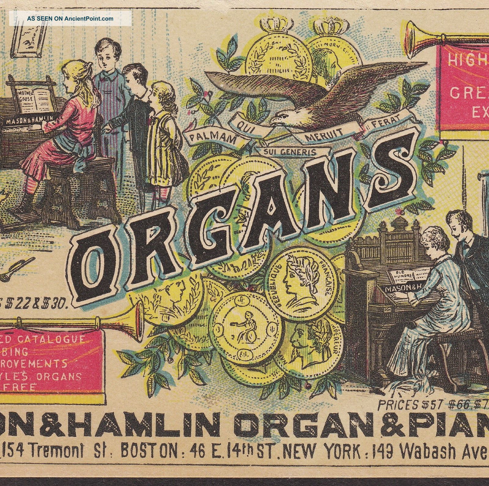 Chaffin Fitchburg Baby Organ Mason & Hamlin Piano Co Victorian Advertising Card Keyboard photo