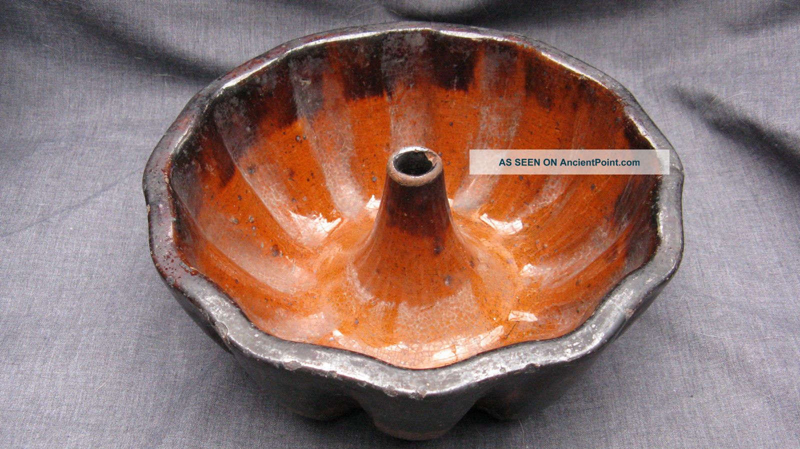 Antique Pennsylvania Redware Manganese Glazed Turk ' S Cap 8 Inch Mold Primitives photo