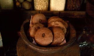 Primitive Homestead Kitchen Cabin Pantry 6 Molasses Cookie Jar Bowl Ornies photo