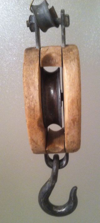 Vtg Anvil Antique 1800 ' S Maple Wood Hay Pulley Block Farm Tools,  Maritime,  Tackle photo