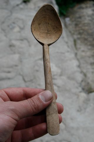 Antique Carved Handmade Wooden Spoon Natural Patina photo