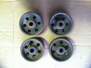 4 Antique Matching Cast Iron Industrial Caster Cart Wheels - 3 Inch Diameter photo