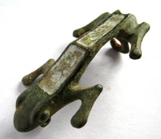 Rare C.  100 A.  D British Found Roman Bronze & Enamel Zoomorphic Frog Brooch.  Vf photo