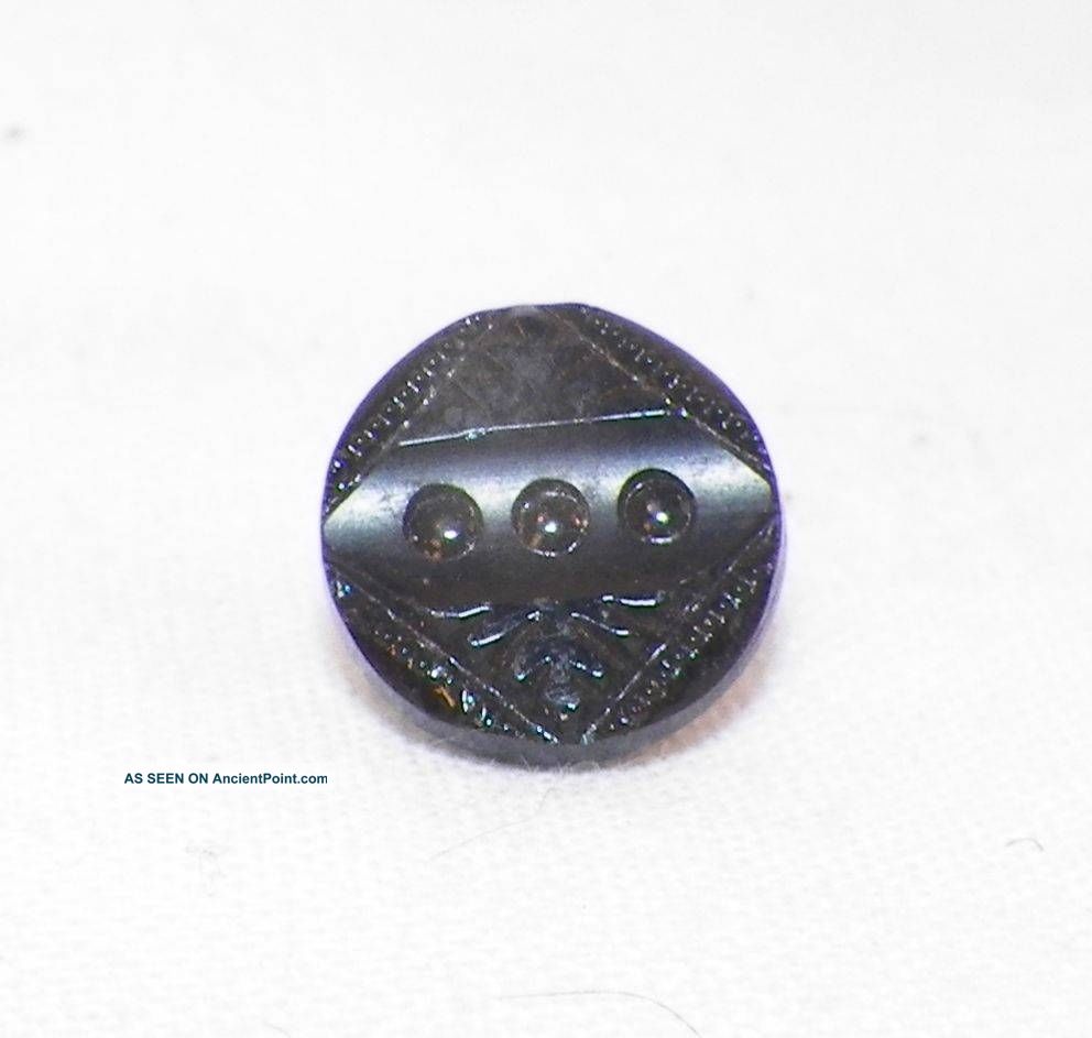 3 Victorian Black Glass Buttons Small Size Leaves Beading For Antique Clothing Buttons photo