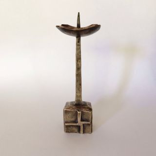 Vintage Brutalist Bronze Candlestick,  1970s Studio Piece In Manner Of Paul Evans photo