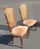 Pair Vintage French Provincial Tan Suede Leather Cane Accent Chairs Diningroom Post-1950 photo 1