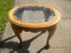 Antique Wood - Oval End Table W/clawed Feet & Raised Metallic Design On Glass Top. Unknown photo 4