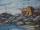 Wpa Oil On Panel Fishing Town Painting Glass Front Framed Other photo 5