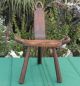 Primitive Birthing Chair Handcrafted Three Legged Walnut Wood Wooden Carved Primitives photo 1