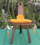 Primitive Birthing Chair Handcrafted Three Legged Walnut Wood Wooden Carved Primitives photo 2