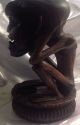 Wood Hand Carved Weird African Sculpture Art 2 Teeth Hands Head Squatting 12.  75 