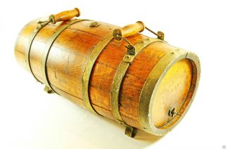 Antique Oak Rum Water Cask Keg Barrel Bale Handles Iron Straps Brass Fittings photo