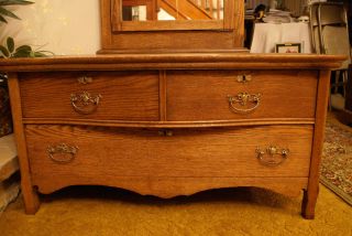 Antique Very Rare Victorian Princess Dresser Unusual Golden Oak photo