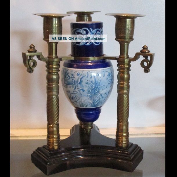 Antique Aesthetic Movement Bronze & Majolica Pottery Candelabra Vase Nr Metalware photo