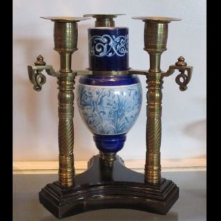 Antique Aesthetic Movement Bronze & Majolica Pottery Candelabra Vase Nr photo