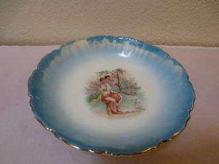 Antique Blue Porcelain Bowl,  Victorian - Style,  Woman W Cherub - Angel photo