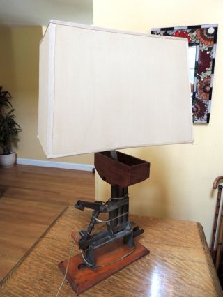 Vintage Steampunk Look Hand Crafted Lamp Machine Crank Metal & Wood photo