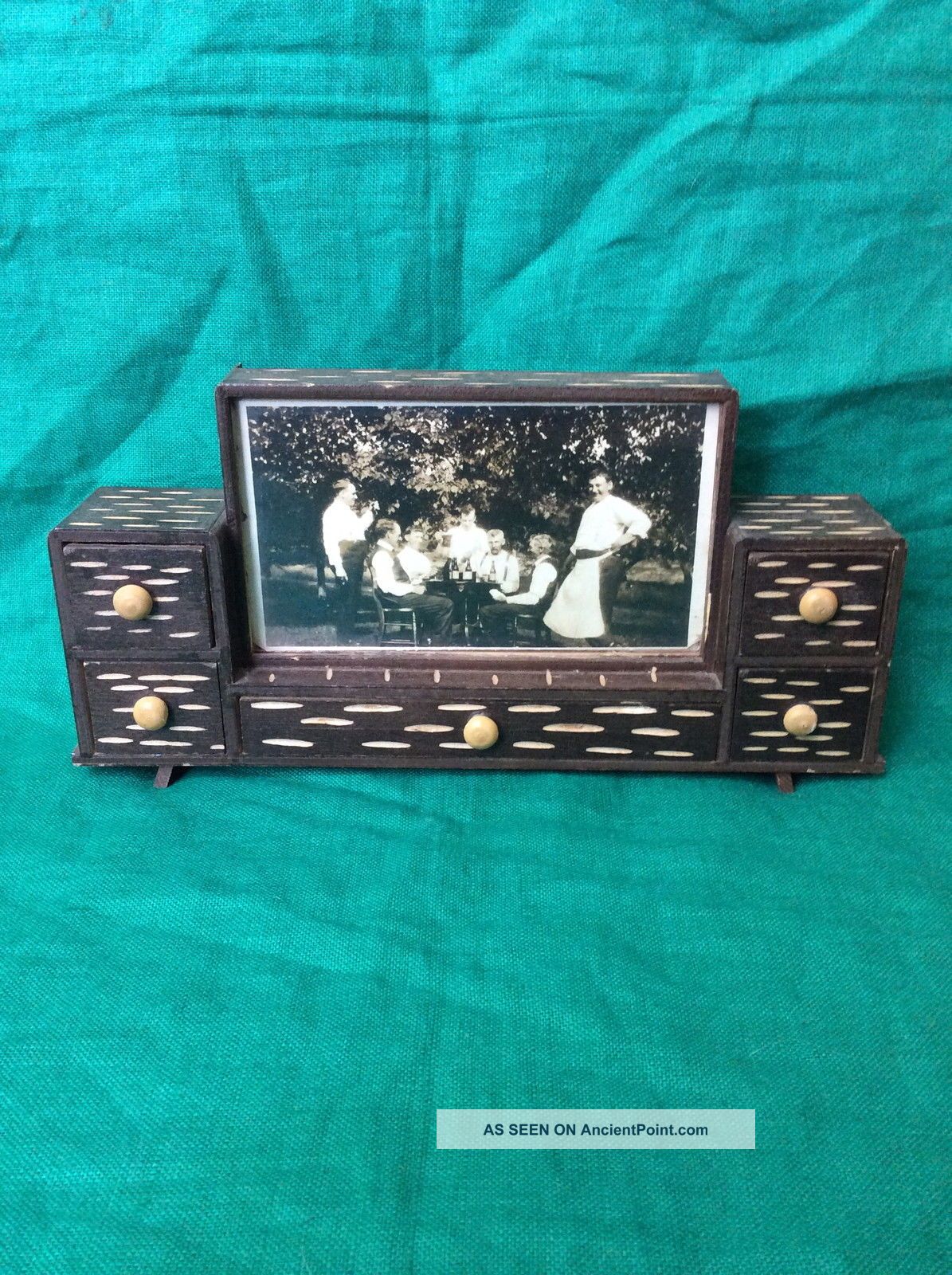 Vintage Antique Japan Dresser Jewelry Trinket Box Frame With Vintage Picture Boxes photo