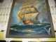 Vtg Nautical Sailing Clipper Ship Litho Vivid Color Wood Framed Glass Rocky Seas Other photo 1