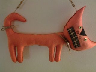Primitive Orange Felt Kitty Cat With Green Eyes photo